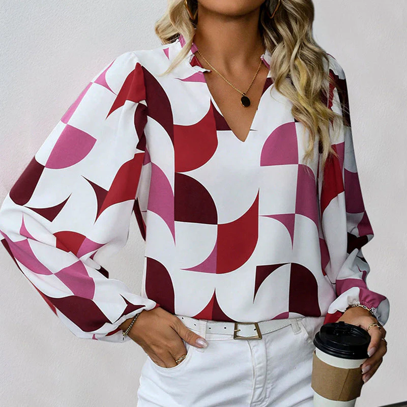 Damen Bluse mit Modischem V-Ausschnitt und Einzigartigem Muster Heidi-Mode - Image 7