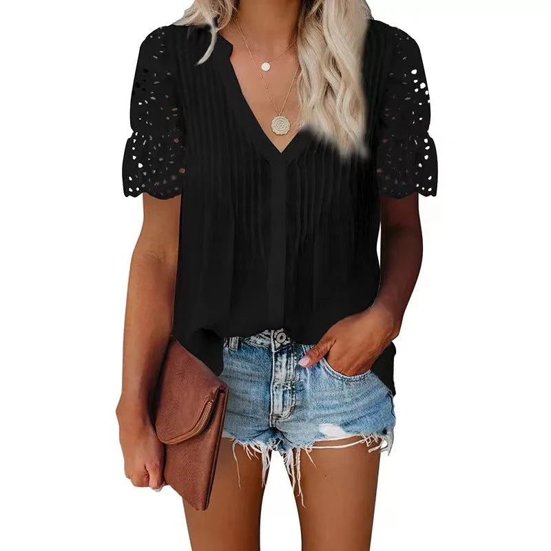 Damen Bluse mit Raffinierten Stoffdetails und Spitzenärmeln Heidi-Mode - Image 4