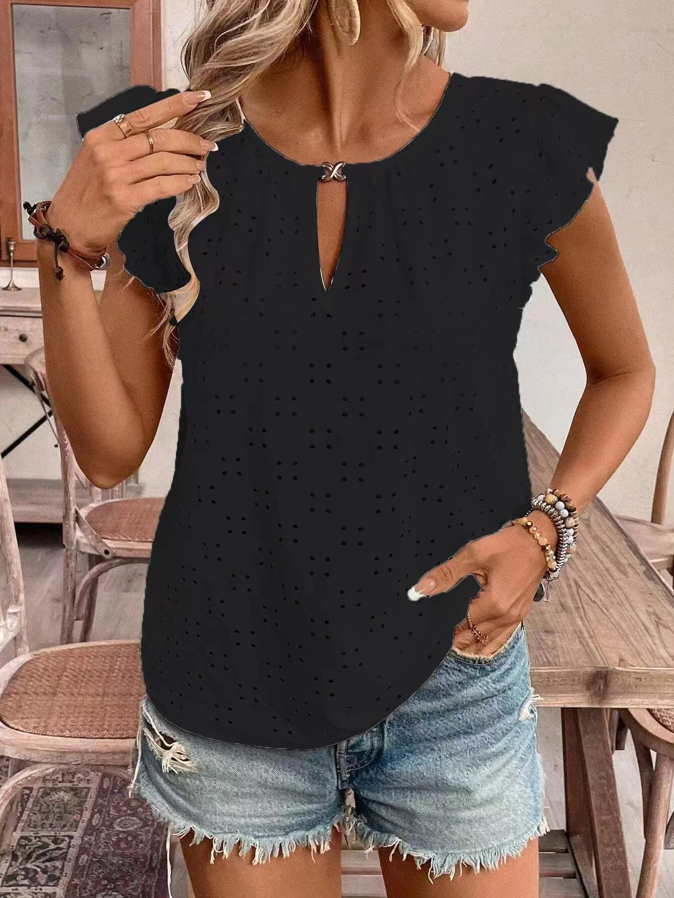 Damen Bluse mit Rüschendetails und Lochstickerei Heidi-Mode - Image 10