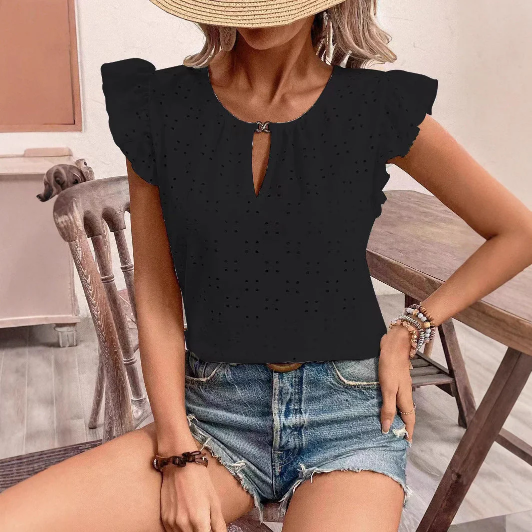 Damen Bluse mit Rüschendetails und Lochstickerei Heidi-Mode - Image 2