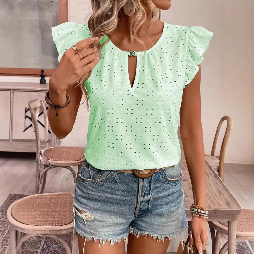 Damen Bluse mit Rüschendetails und Lochstickerei Heidi-Mode - Image 4