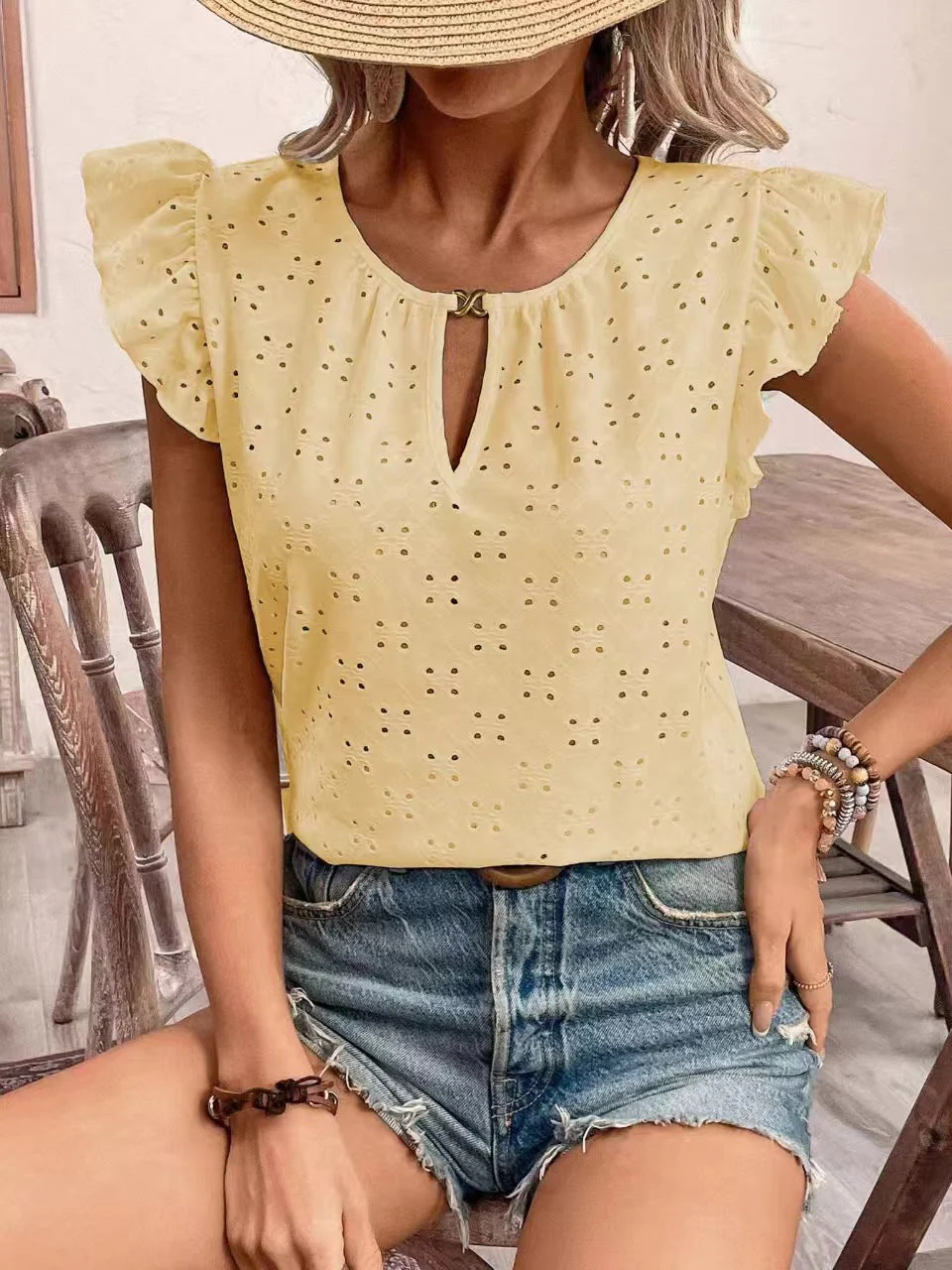 Damen Bluse mit Rüschendetails und Lochstickerei Heidi-Mode - Image 7