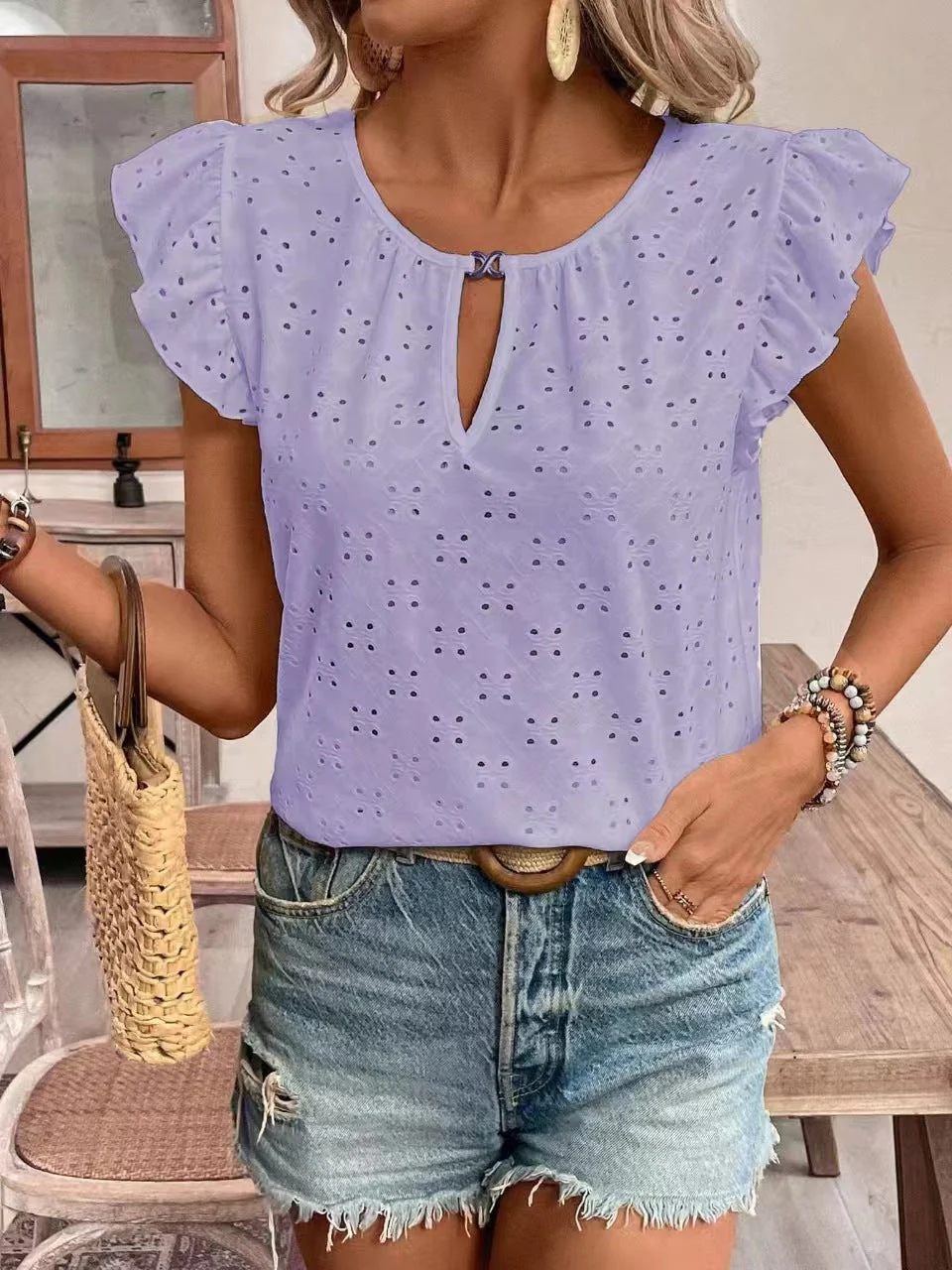 Damen Bluse mit Rüschendetails und Lochstickerei Heidi-Mode - Image 8