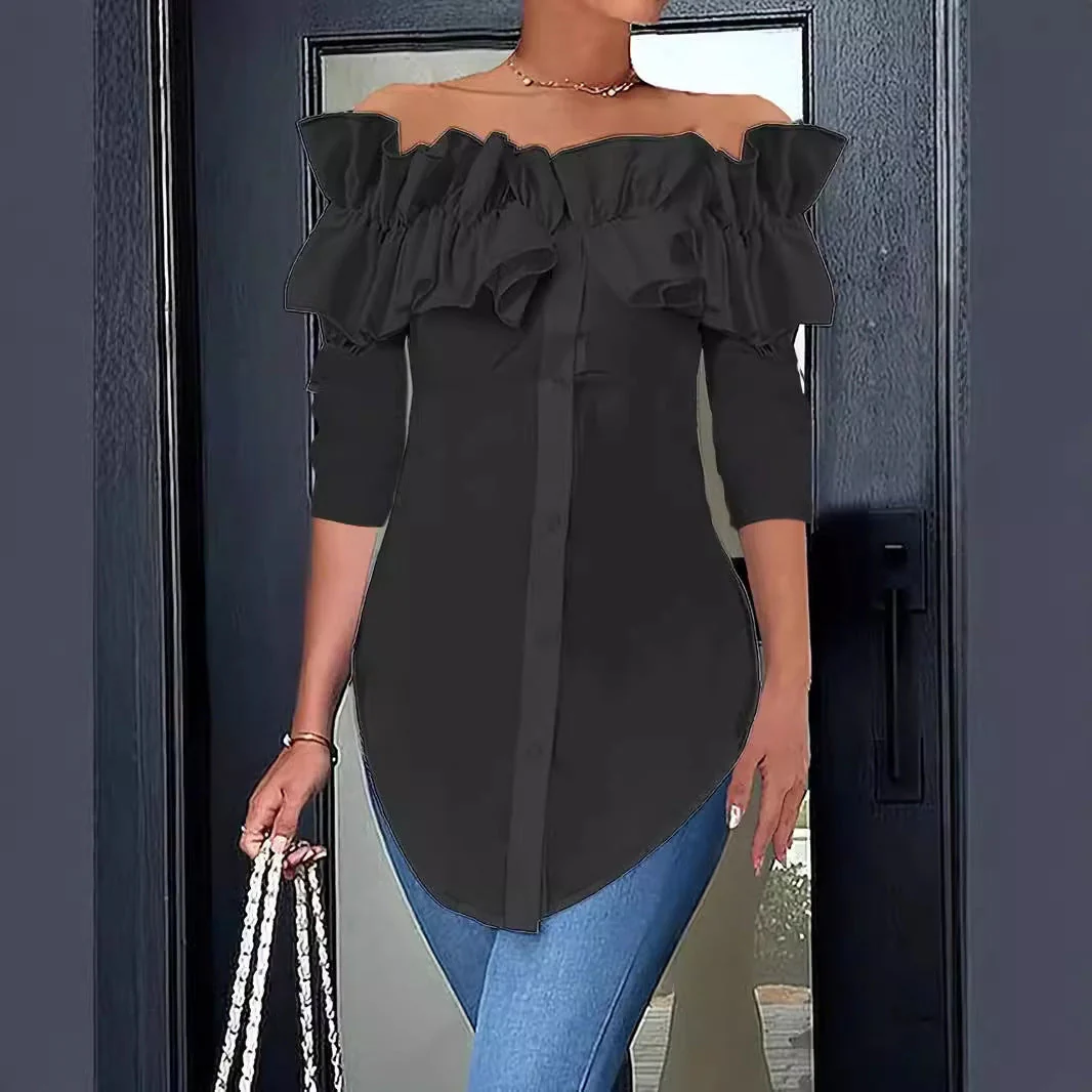 Damen Bluse mit Schulterfreiem Design und Voluminösen Rüschendetails Heidi-Mode - Image 3
