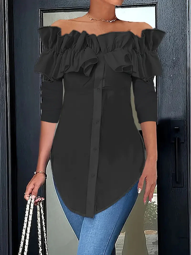 Damen Bluse mit Schulterfreiem Design und Voluminösen Rüschendetails Heidi-Mode - Image 6