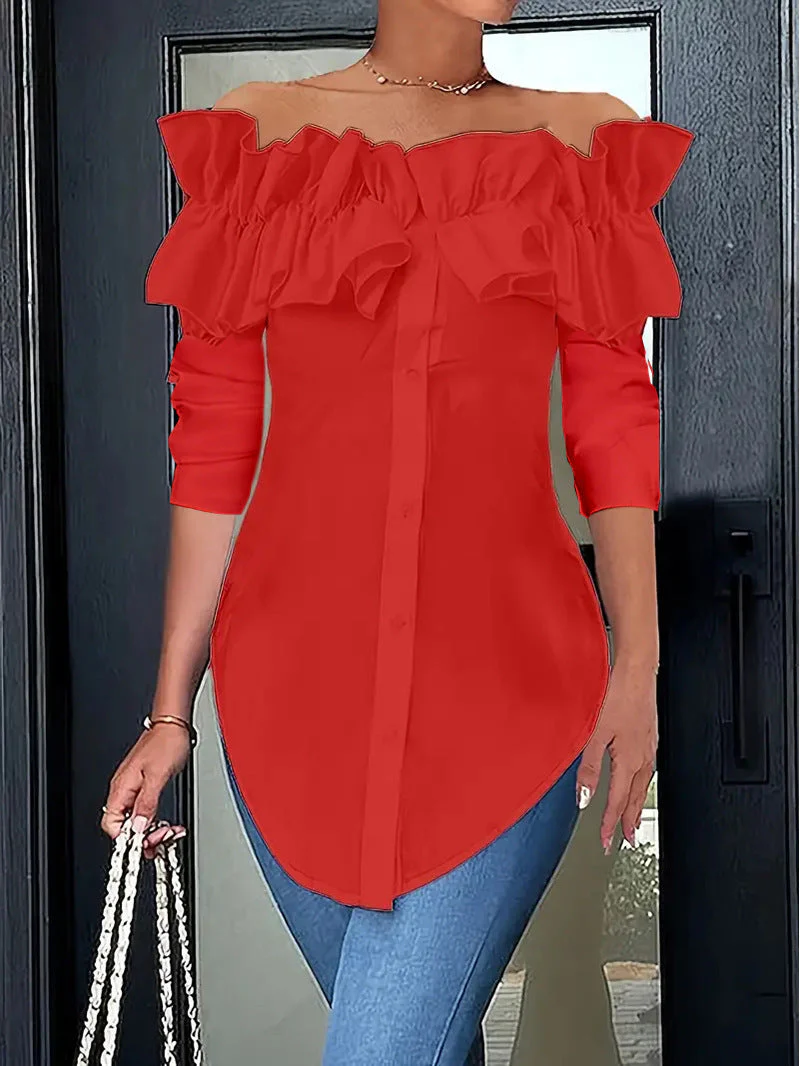 Damen Bluse mit Schulterfreiem Design und Voluminösen Rüschendetails Heidi-Mode - Image 7
