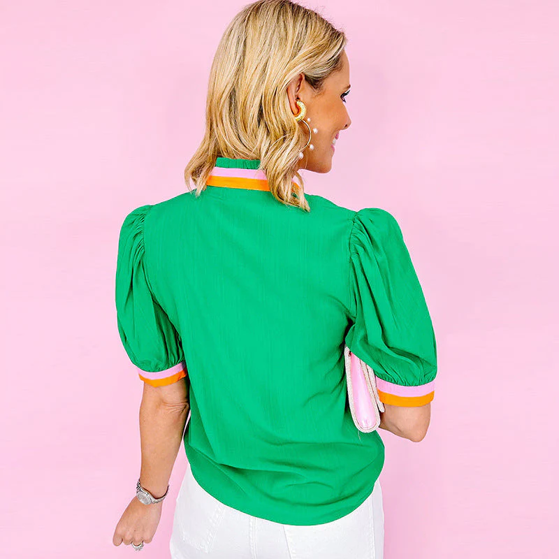 Damen Bluse mit Stilvollen Rüschendetails und Modischem Farbkontrast Heidi-Mode - Image 2