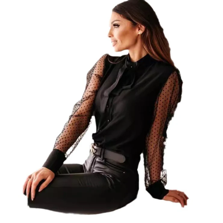 Damen Bluse mit transparenten Puffärmeln und filigranem Schleifen-Detail Heidi-Mode - Image 5
