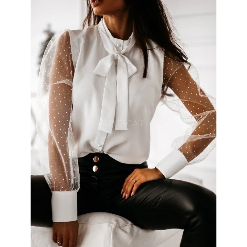 Damen Bluse mit transparenten Puffärmeln und filigranem Schleifen-Detail Heidi-Mode - Image 6