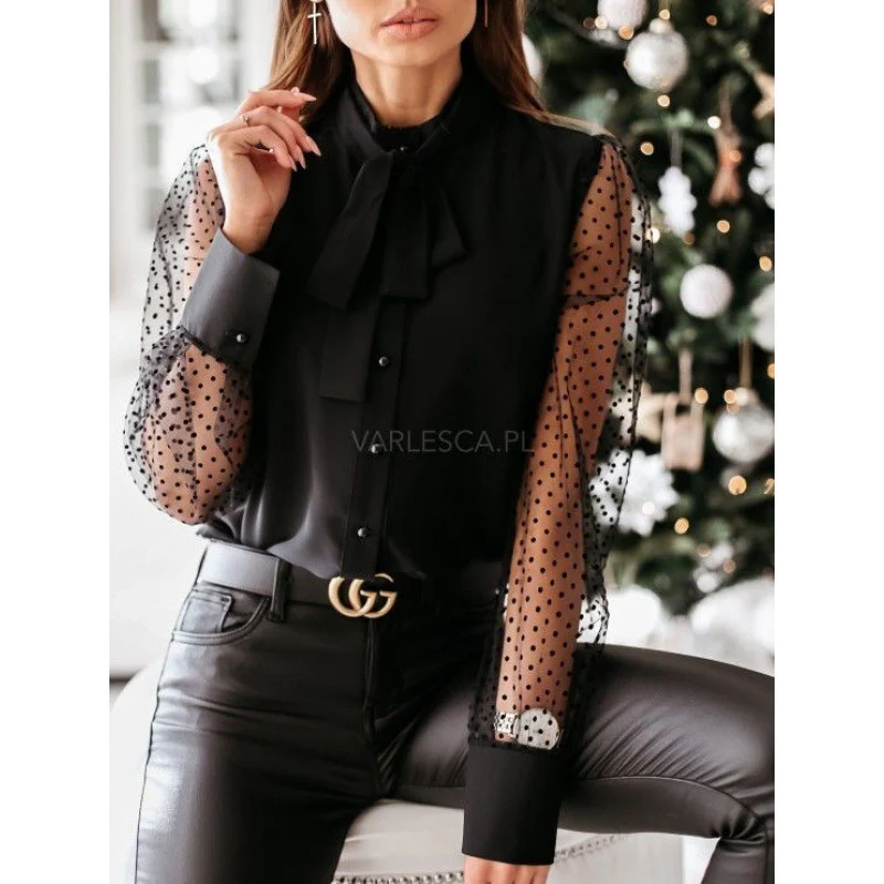 Damen Bluse mit transparenten Puffärmeln und filigranem Schleifen-Detail Heidi-Mode - Image 7