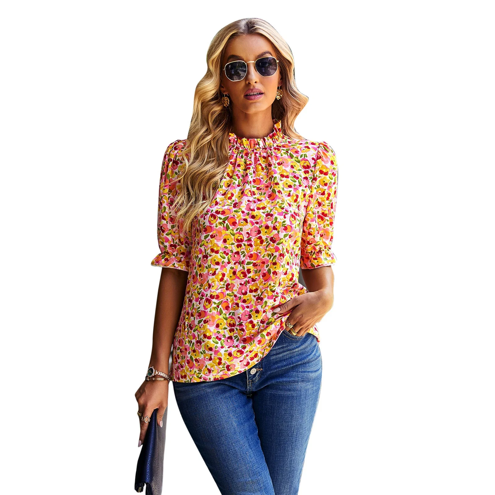 Damen Bluse mit Verspieltem Blumendesign und Puffärmeln Heidi-Mode - Image 5