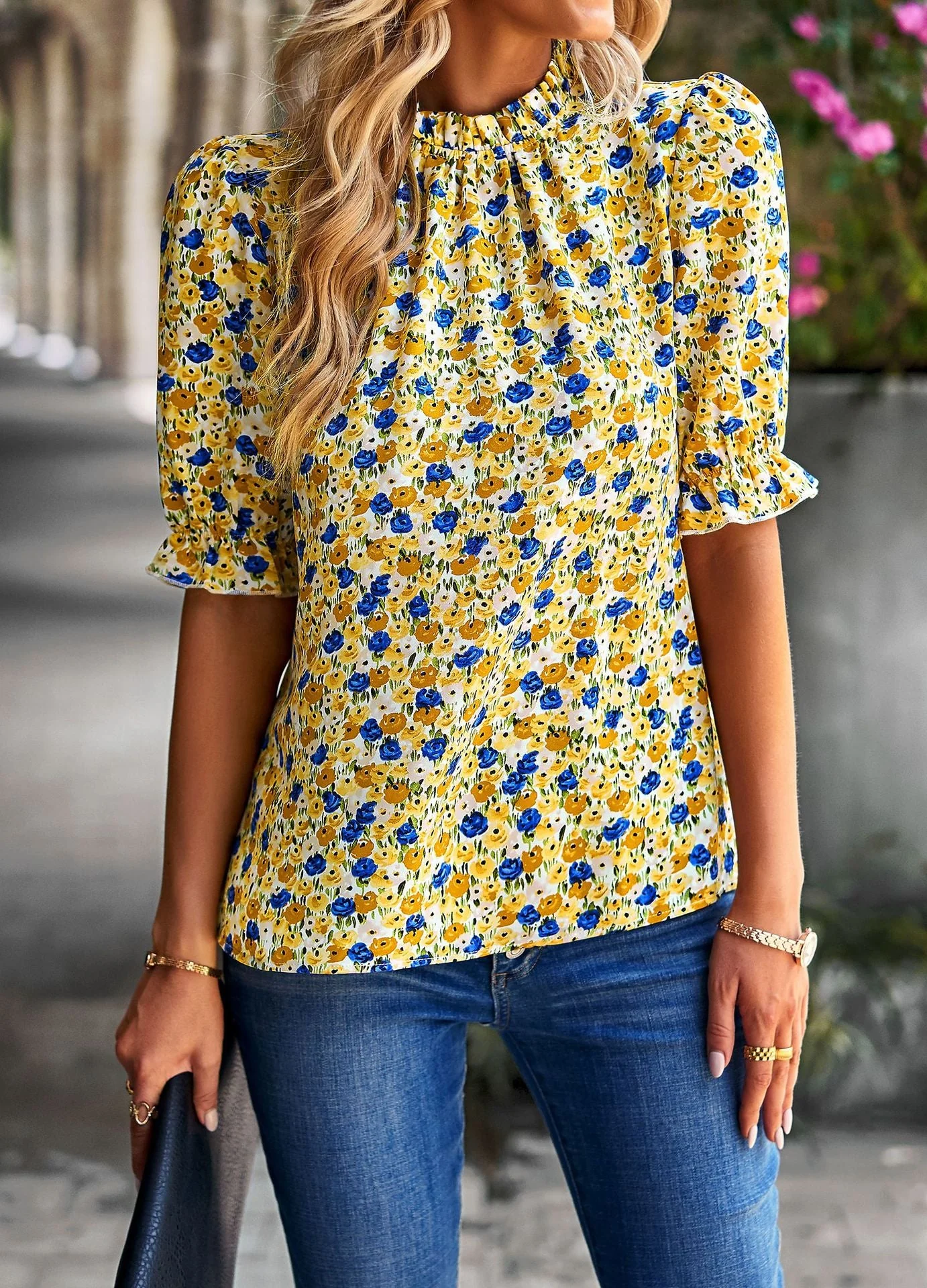 Damen Bluse mit Verspieltem Blumendesign und Puffärmeln Heidi-Mode - Image 8