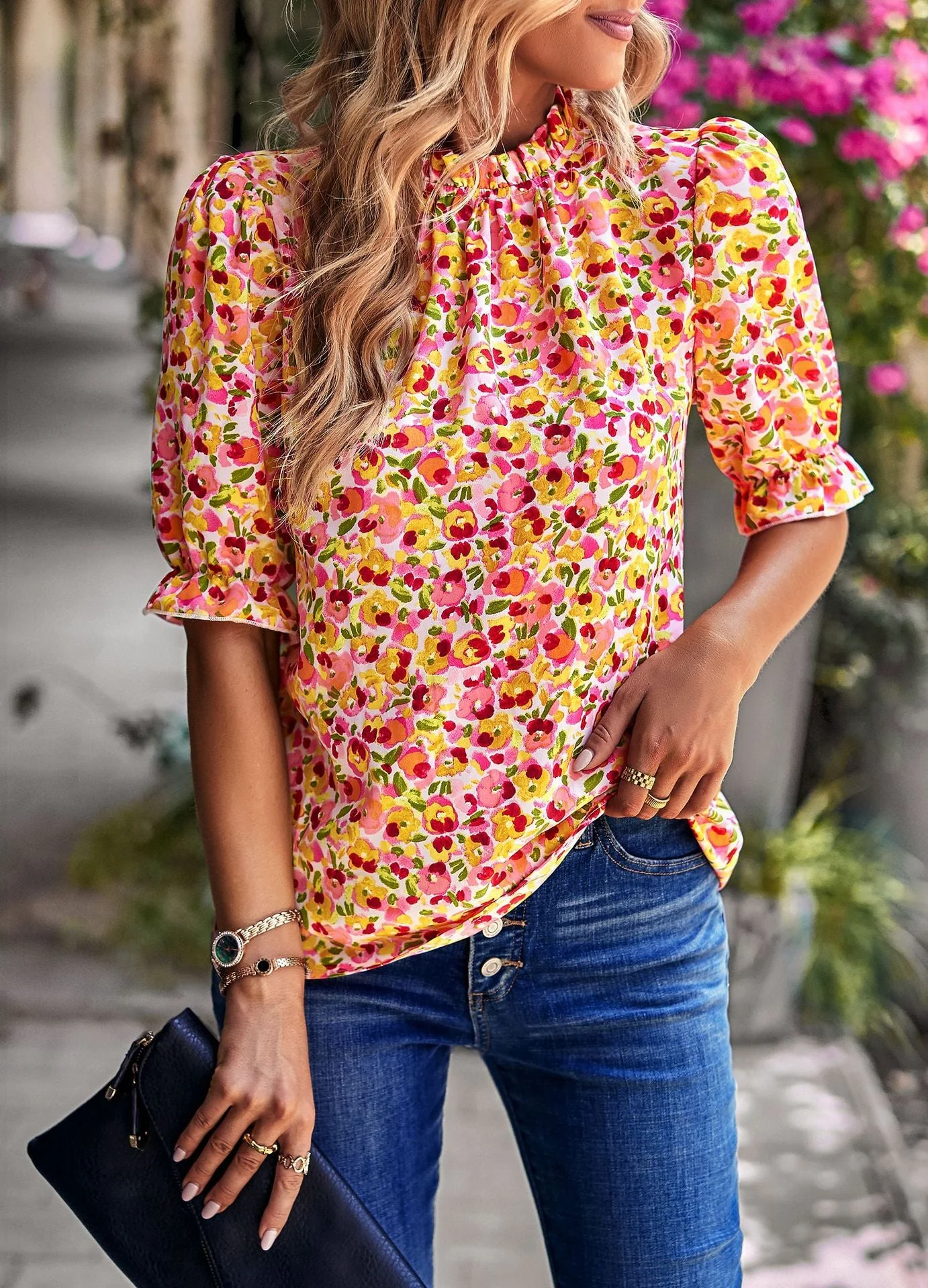 Damen Bluse mit Verspieltem Blumendesign und Puffärmeln Heidi-Mode - Image 9
