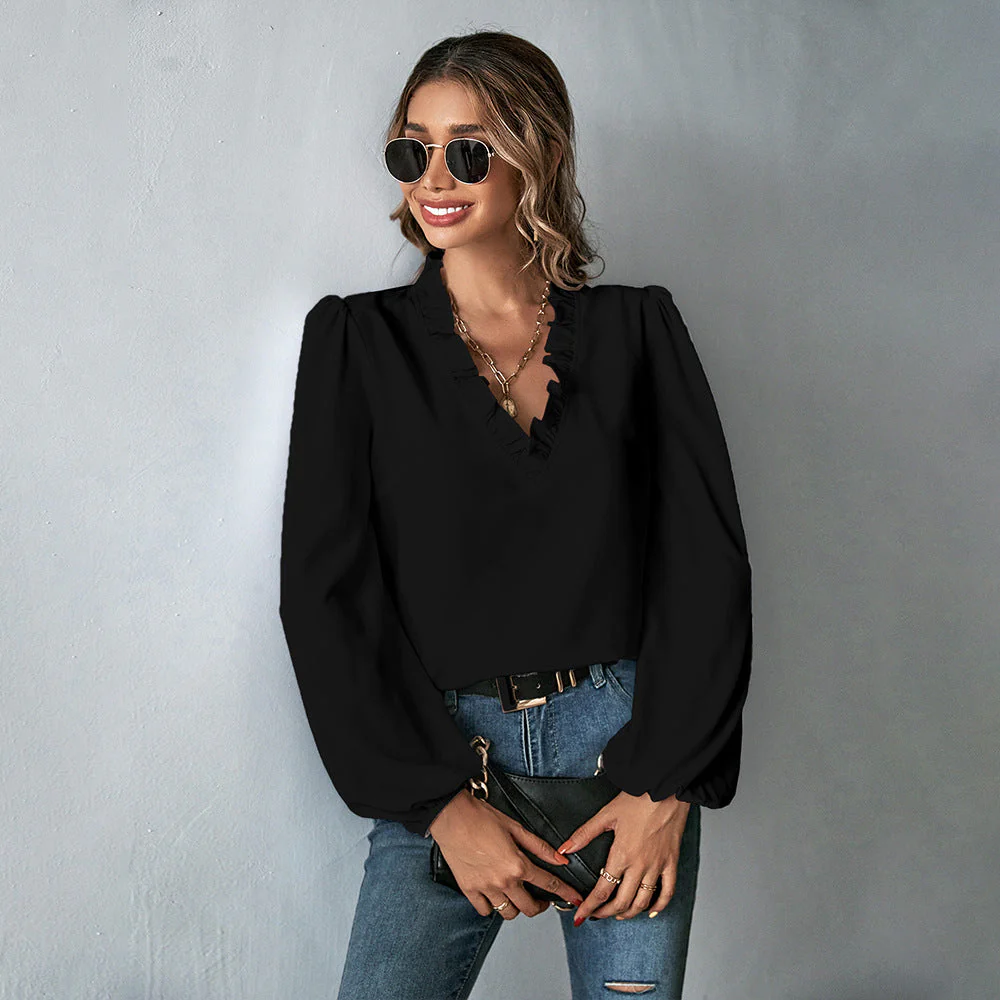 Damen Bluse mit Voluminösen Ärmeln und Eleganter Rüschendekoration Heidi-Mode - Image 6