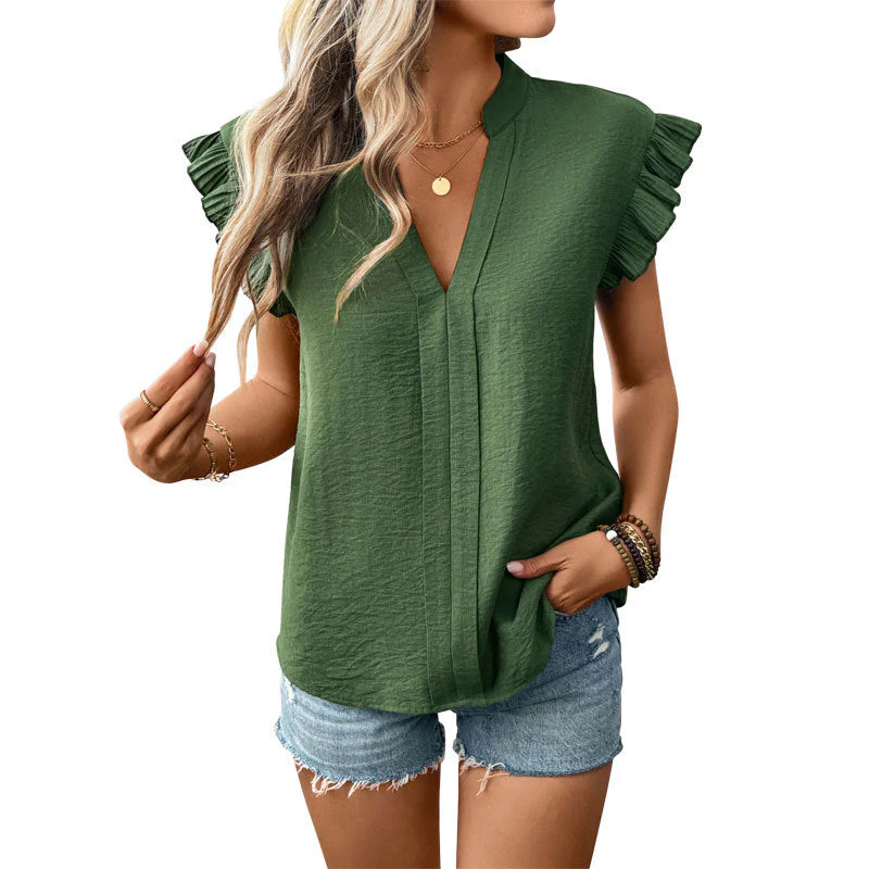 Damen Bluse mit Voluminösen Rüschenärmel und Eleganter V-Ausschnitt Heidi-Mode - Image 5