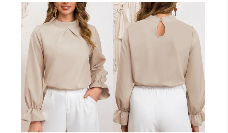 Damen Blusenshirt mit Modischen Rüschendetails und Verstellbarem Kordelzug Heidi-Mode - Image 5