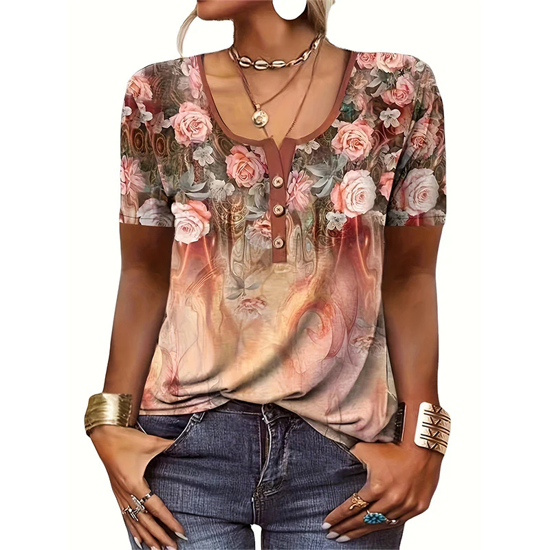 Damen Blusentop mit floralem Muster und Knopfdetails Heidi-Mode - Image 2
