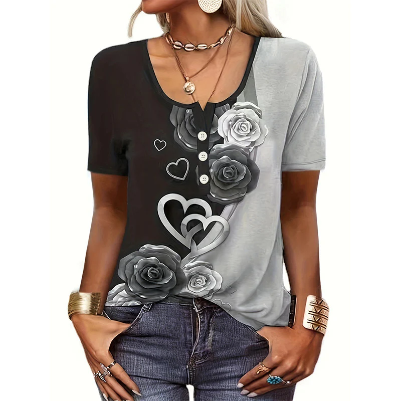 Damen Blusentop mit floralem Muster und Knopfdetails Heidi-Mode - Image 9