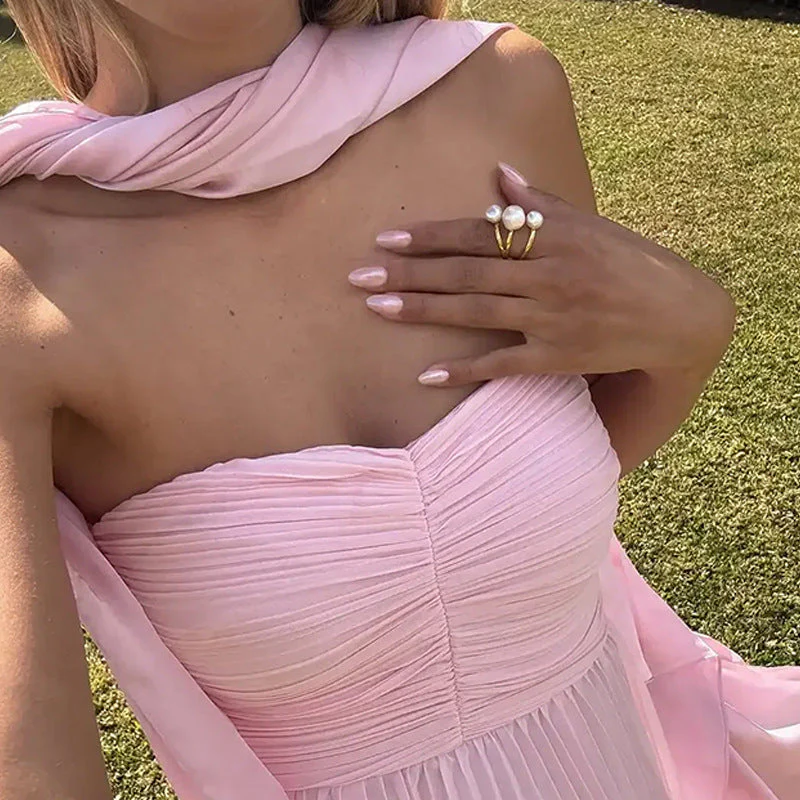 Damen Bodenlanges Rüschen-Maxikleid mit Schulterfreiem Schnitt und Fließendem Material Heidi-Mode - Image 4