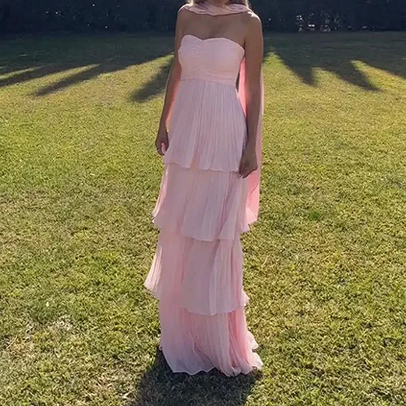 Damen Bodenlanges Rüschen-Maxikleid mit Schulterfreiem Schnitt und Fließendem Material Heidi-Mode - Image 6