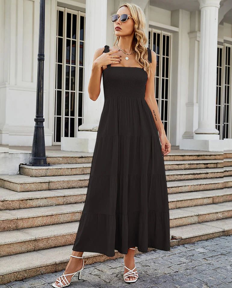 Damen Bodenlanges Rüschen-Maxikleid mit Schulterfreiem Schnitt und Fließendem Material Heidi-Mode - Image 9