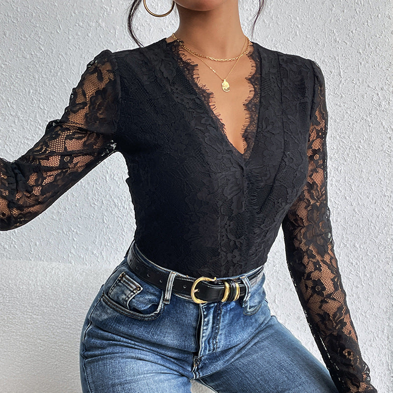 Damen Body mit romantischer Spitze und tiefem V-Ausschnitt Heidi-Mode - Image 3