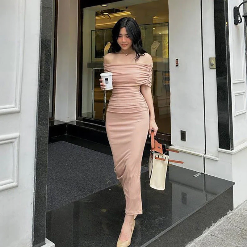 Damen Bodycon Maxikleid mit Schulterfreiem Design und Raffungen Heidi-Mode - Image 11
