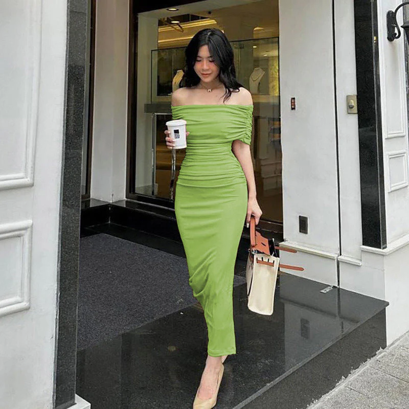 Damen Bodycon Maxikleid mit Schulterfreiem Design und Raffungen Heidi-Mode - Image 9