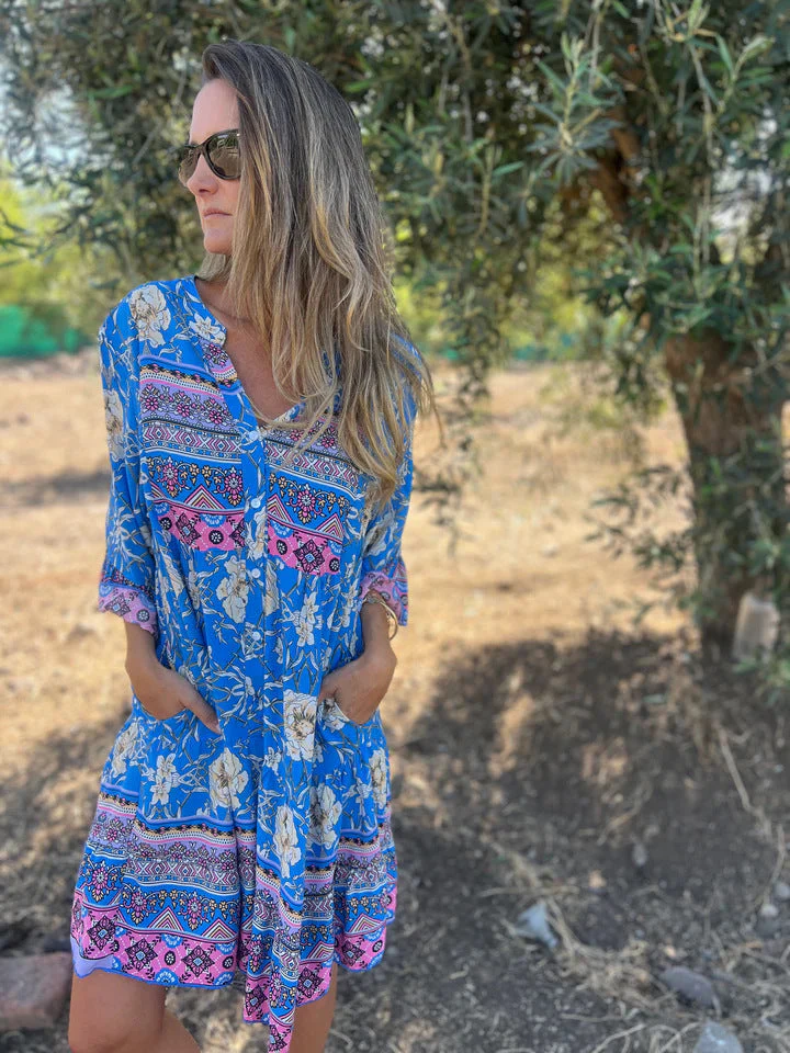 Damen Boho-Chic Kleid mit Floralen Mustern und Knopfleiste Heidi-Mode - Image 7
