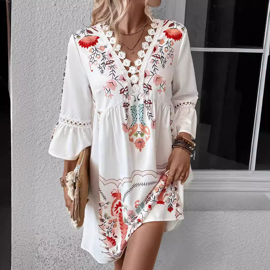 Damen Boho-Inspiriertes Kleid mit Verspielten Stickdetails und Weich Fließendem Schnitt Heidi-Mode - Image 3