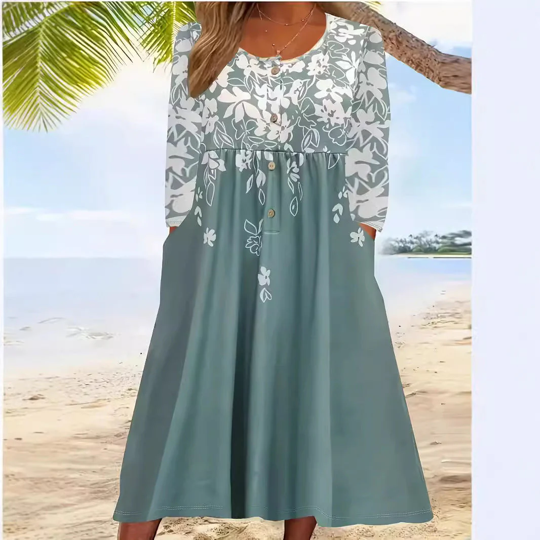 Damen Boho Maxikleid mit Floralem Print und Knöpfbarem Oberteil Heidi-Mode - Image 2