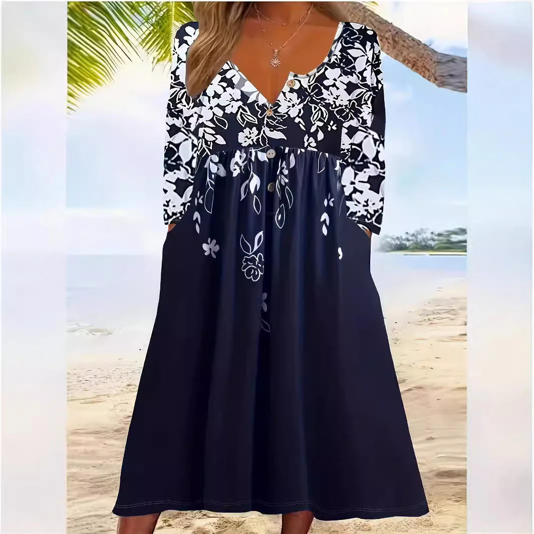 Damen Boho Maxikleid mit Floralem Print und Knöpfbarem Oberteil Heidi-Mode - Image 3