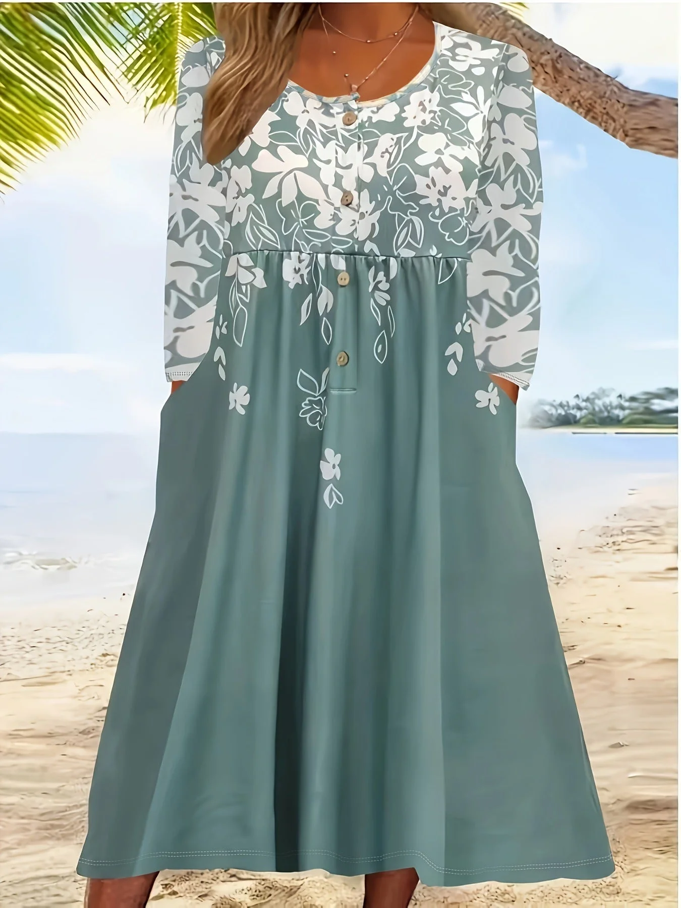 Damen Boho Maxikleid mit Floralem Print und Knöpfbarem Oberteil Heidi-Mode - Image 6