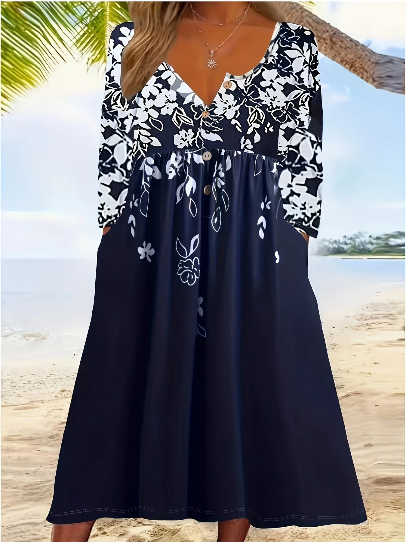 Damen Boho Maxikleid mit Floralem Print und Knöpfbarem Oberteil Heidi-Mode - Image 8
