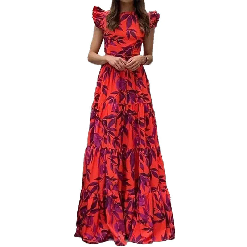 Damen Boho Maxikleid mit Voluminösen Rüschenärmeln und Gestuftem Rock Heidi-Mode - Image 5