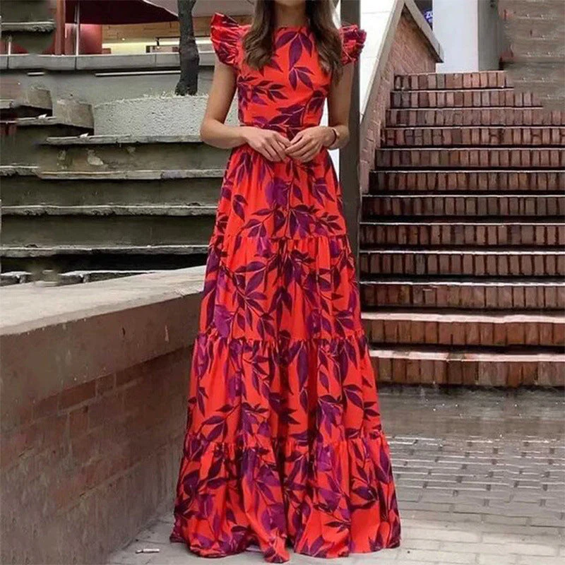 Damen Boho Maxikleid mit Voluminösen Rüschenärmeln und Gestuftem Rock Heidi-Mode - Image 6
