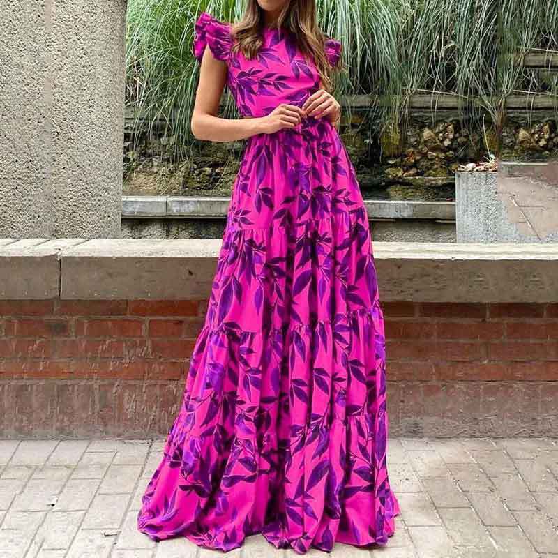 Damen Boho Maxikleid mit Voluminösen Rüschenärmeln und Gestuftem Rock Heidi-Mode - Image 7