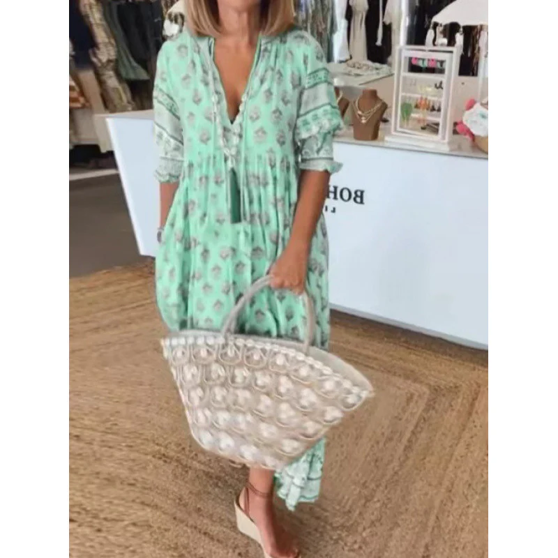 Damen Boho-Stil Kleid mit geflochtener Schnürung und handgefertigten Details Heidi-Mode - Image 5
