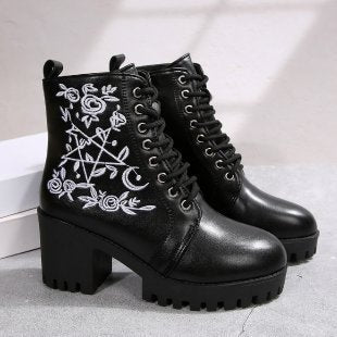Damen Boots mit metallic-farbenem Plateau und floralen Stickereien Heidi Mode - Image 4