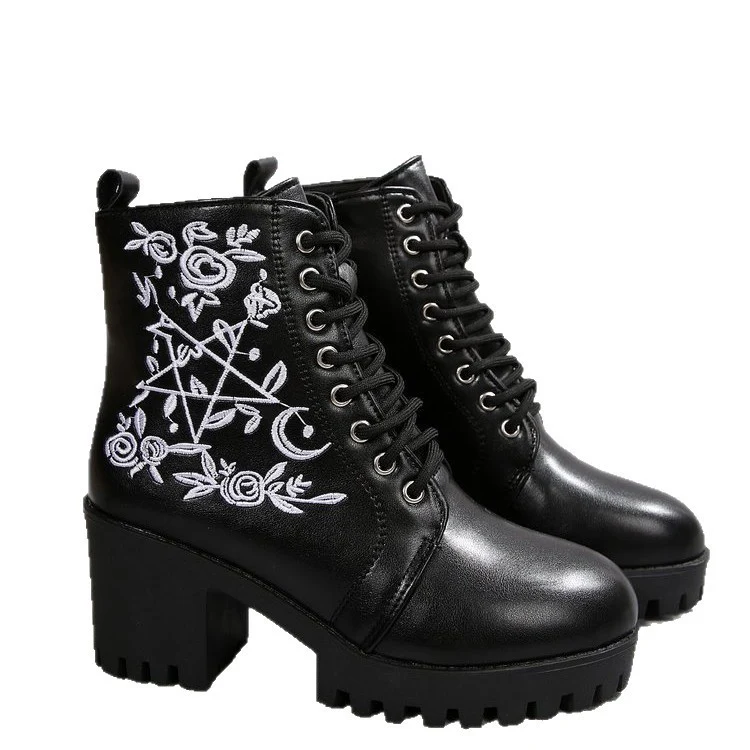 Damen Boots mit metallic-farbenem Plateau und floralen Stickereien Heidi Mode - Image 5