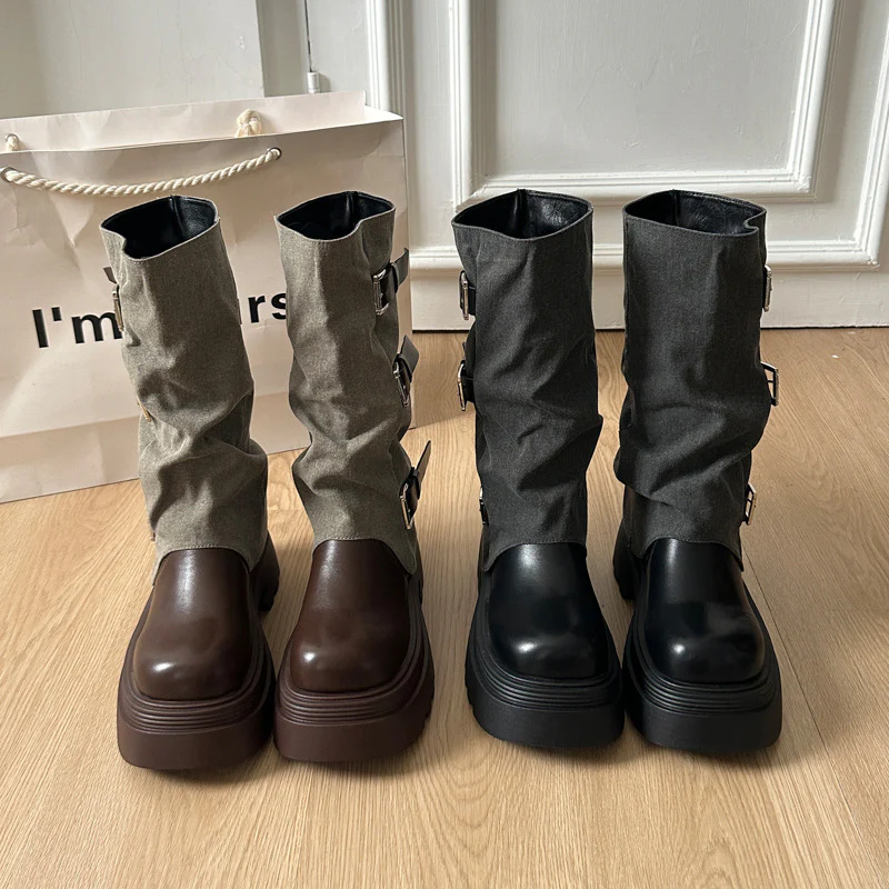 Damen Boots mit modischer Schnallenverzierung und robustem Plateau-Heel Heidi Mode - Image 4