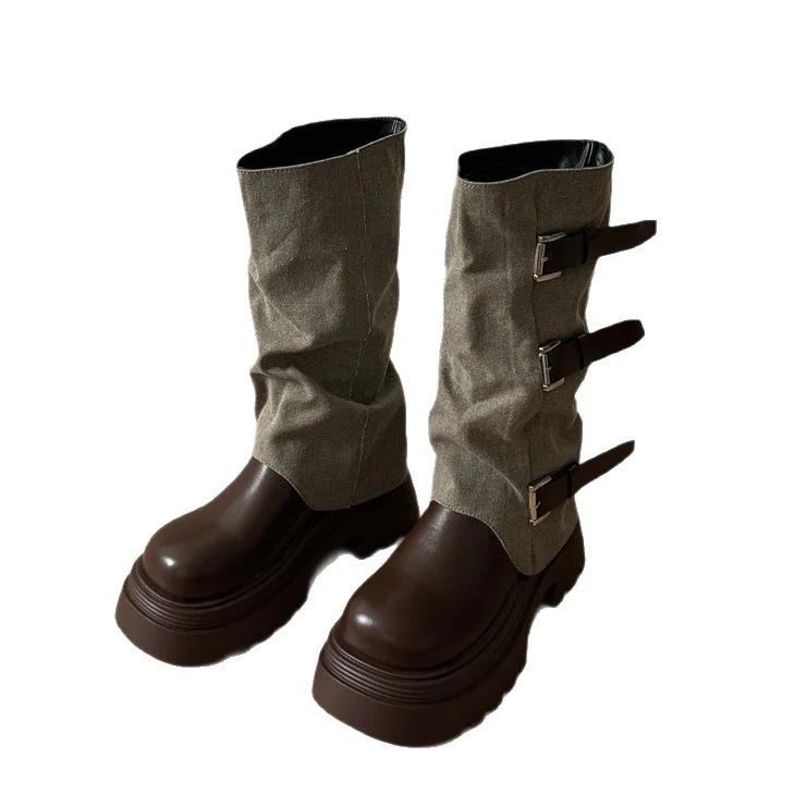 Damen Boots mit modischer Schnallenverzierung und robustem Plateau-Heel Heidi Mode - Image 5