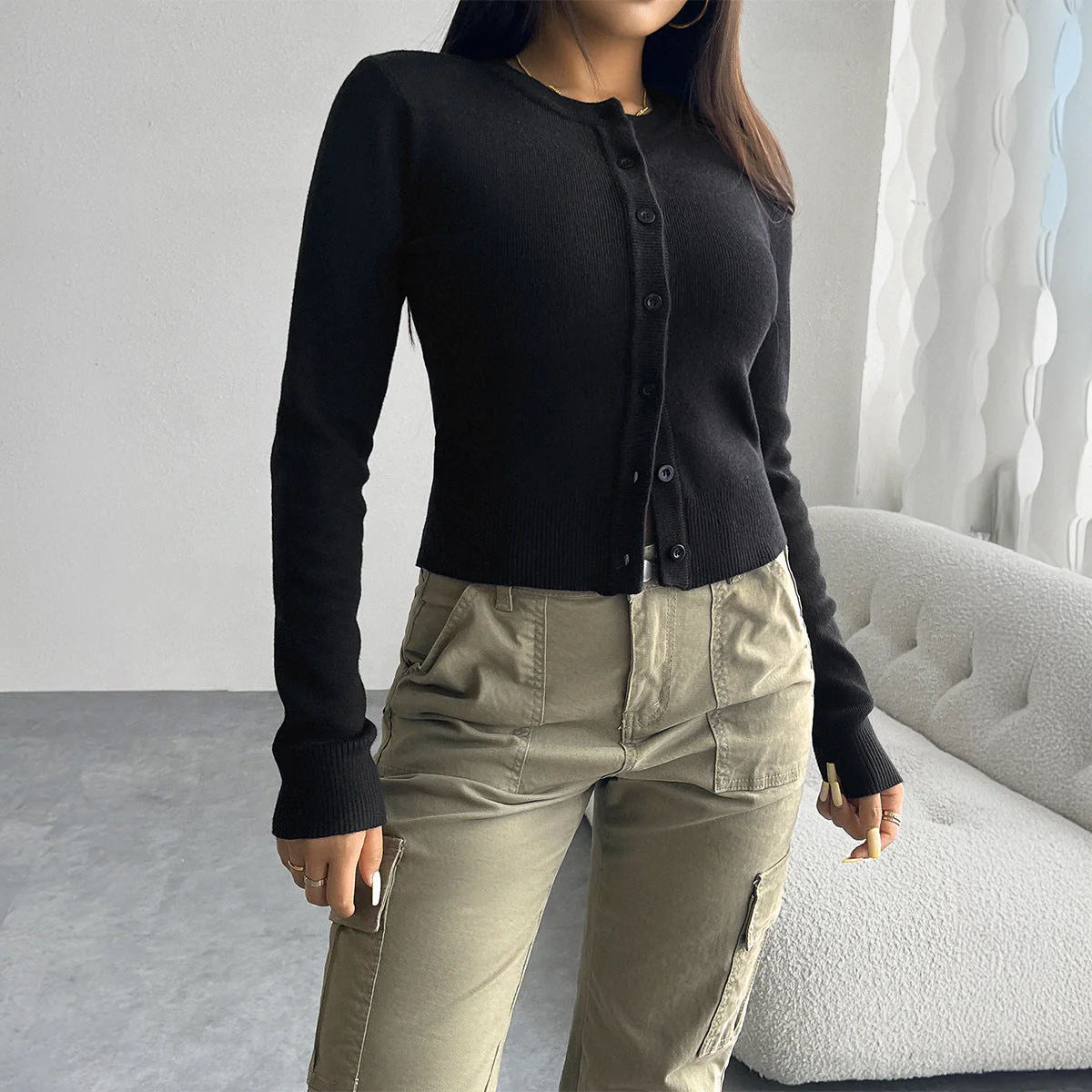 Damen Cardigan mit Feiner Ribstruktur und Knopfverschluss Heidi-Mode - Image 3