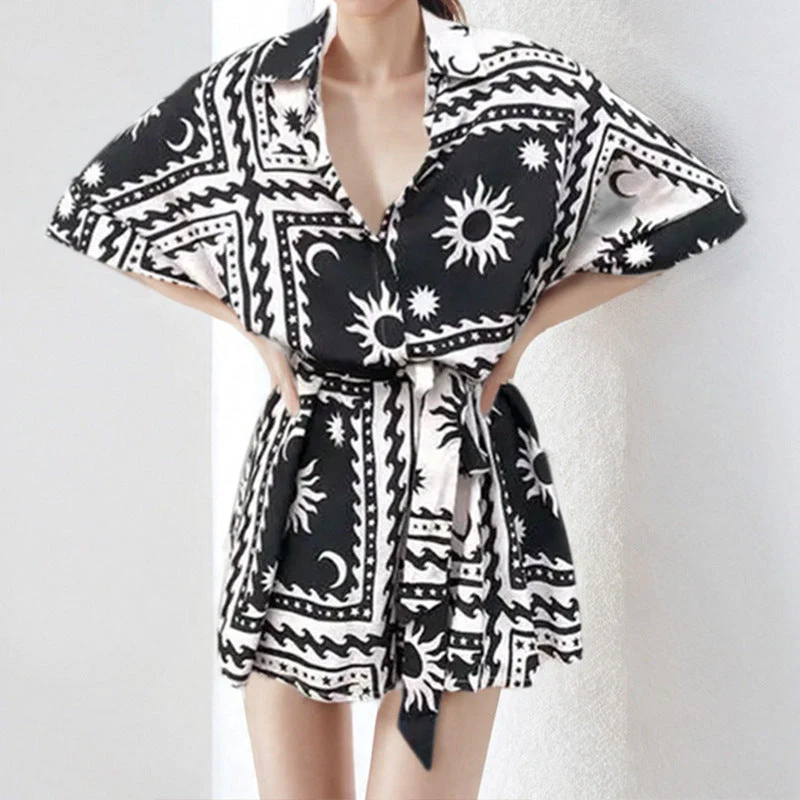 Damen Casual Hemd-Kleid mit Großem Kragen und Bindegürtel Heidi-Mode