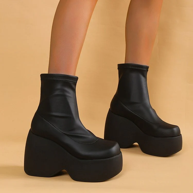 Damen Chunky Ankle Boots mit hohem Plateau und elastischem Obermaterial Heidi Mode - Image 2
