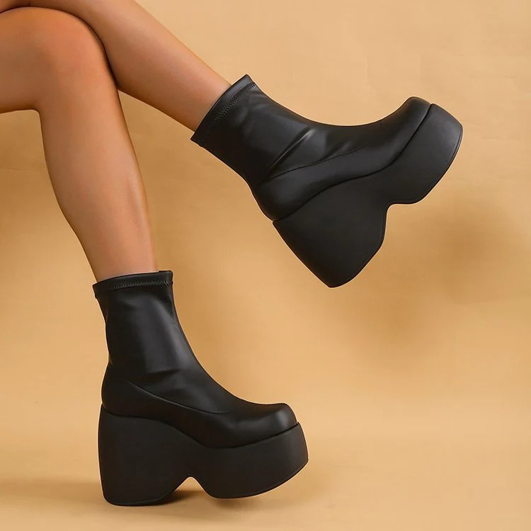 Damen Chunky Ankle Boots mit hohem Plateau und elastischem Obermaterial Heidi Mode - Image 4