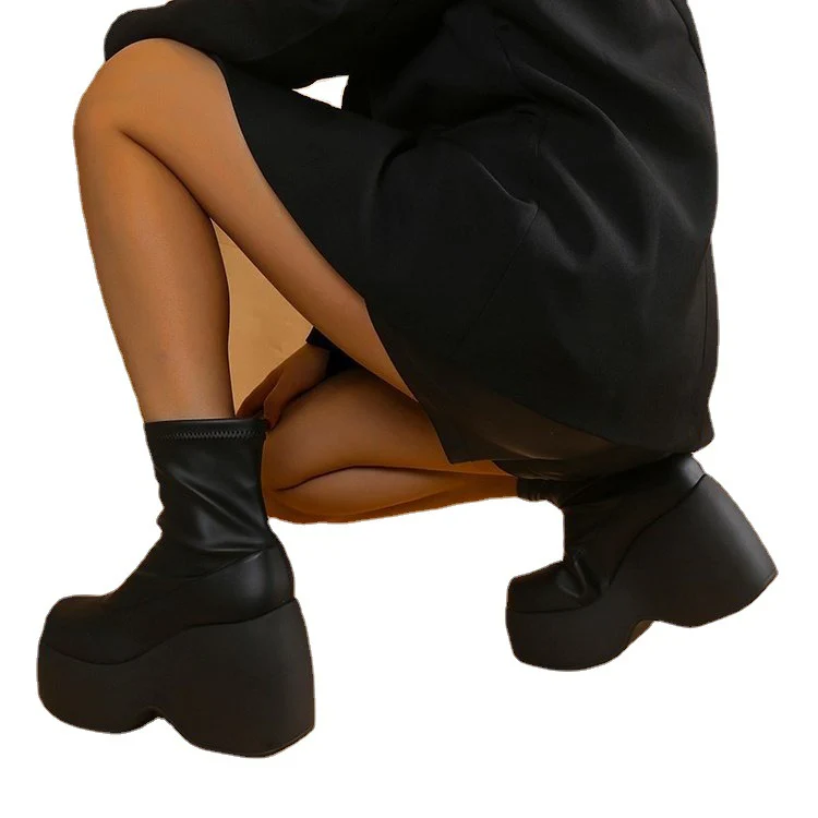 Damen Chunky Ankle Boots mit hohem Plateau und elastischem Obermaterial Heidi Mode - Image 5