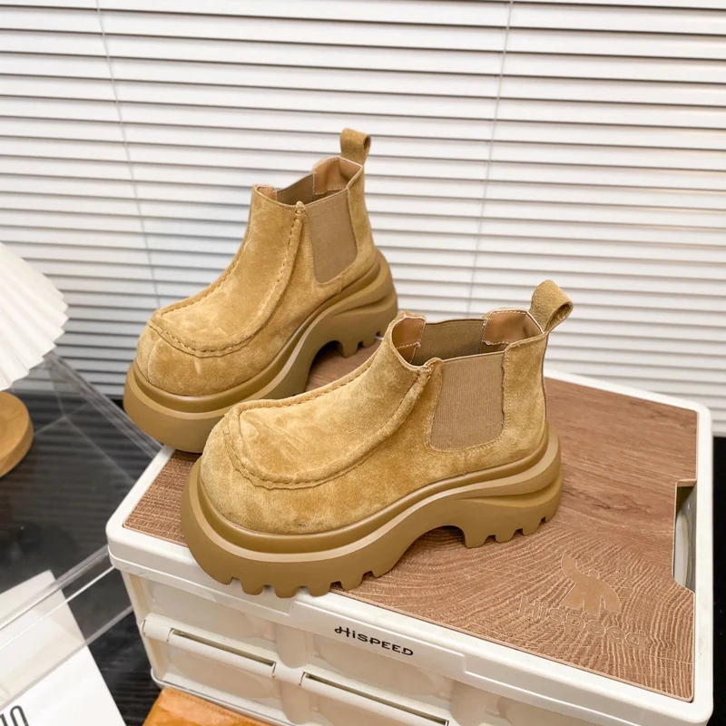 Damen Chunky Chelsea Boots mit rutschfester Profilsohle und weichem Veloursleder Heidi Mode - Image 2