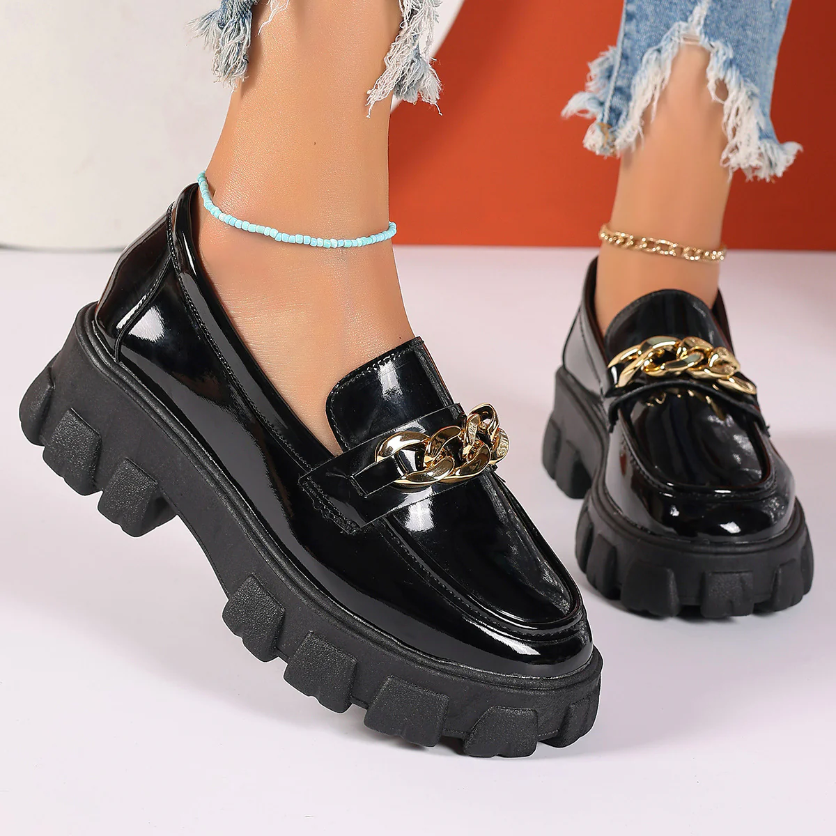 Damen Chunky Loafers mit modischer Kettenapplikation Heidi Mode - Image 2