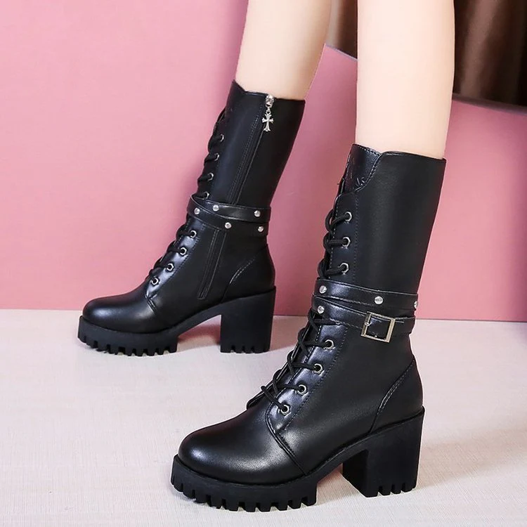 Damen Chunky Schnürstiefel mit modernem Design und robustem Blockabsatz Heidi Mode - Image 2
